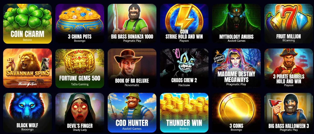 Catalogo del casinò Zizobet